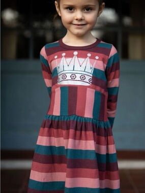 Danefae Organic Crown Accent Striped Dress Sz 5